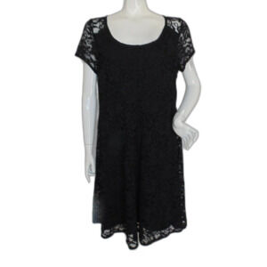 TORRID Dress, 1/1X, Lace Overlay, Sheer Sleeve, Black A-line, Evening washable